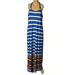 ABS Silver Label Maxi,striped racer halter dress,Cable crochet strap,coastal